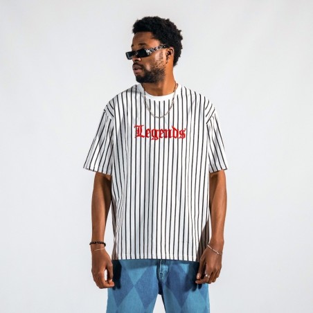 Men's Line Detail Applique Embroidered Oversize White T-shirt