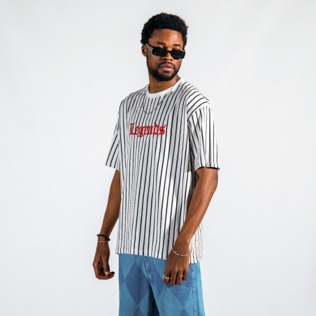 Men's Line Detail Applique Embroidered Oversize White T-shirt