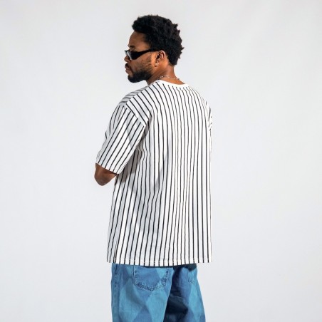 Men's Line Detail Applique Embroidered Oversize White T-shirt