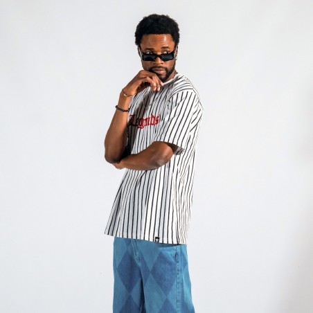 Men's Line Detail Applique Embroidered Oversize White T-shirt