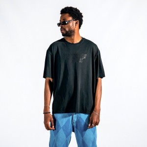Men's Letter Butterfly Printed Oversize Black T-shirt