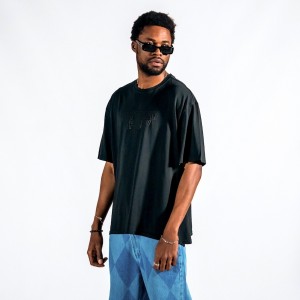 Men's Letter Butterfly Printed Oversize Black T-shirt