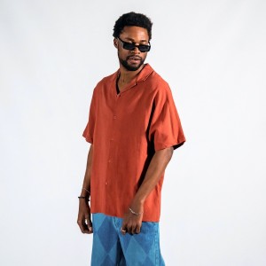 Men's Linen Fabric Oversized Tile Color Shirt - 3