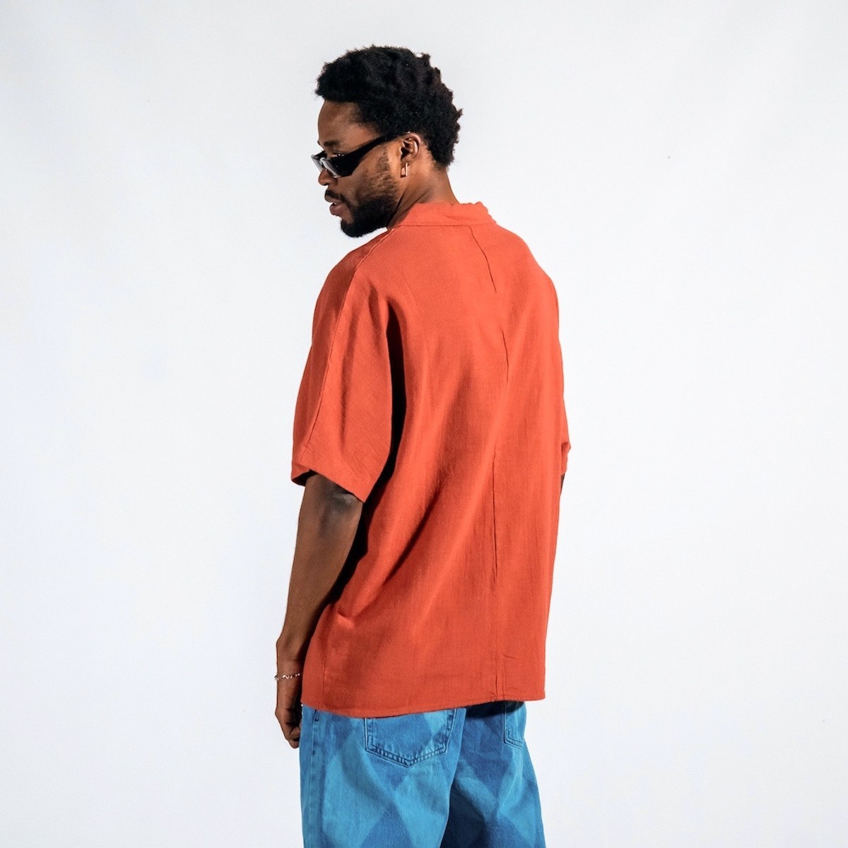 Men's Linen Fabric Oversized Tile Color Shirt - 6