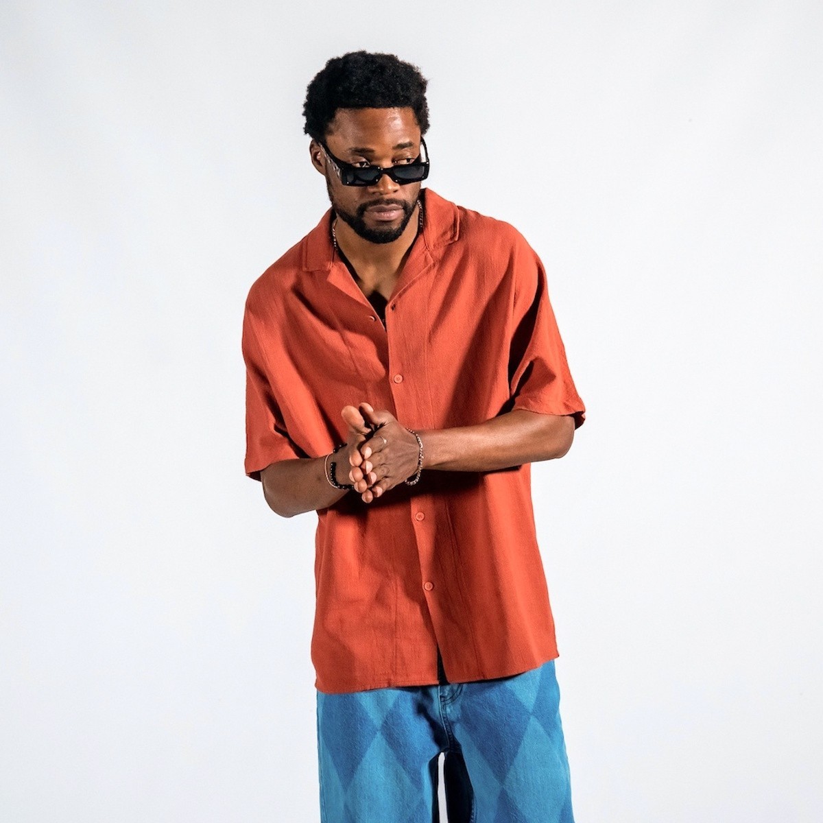 Men's Linen Fabric Oversized Tile Color Shirt - 5