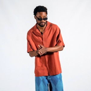 Men's Linen Fabric Oversized Tile Color Shirt - 5