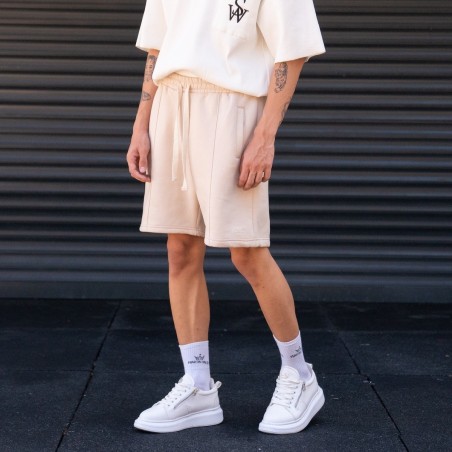 Men's Oversized Thick Fabric Beige Shorts - 3
