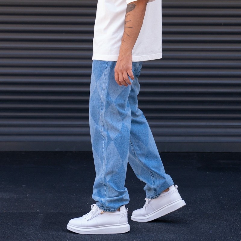 Men's Oversized Baggy Jeans Trousers Ice Blue - 4