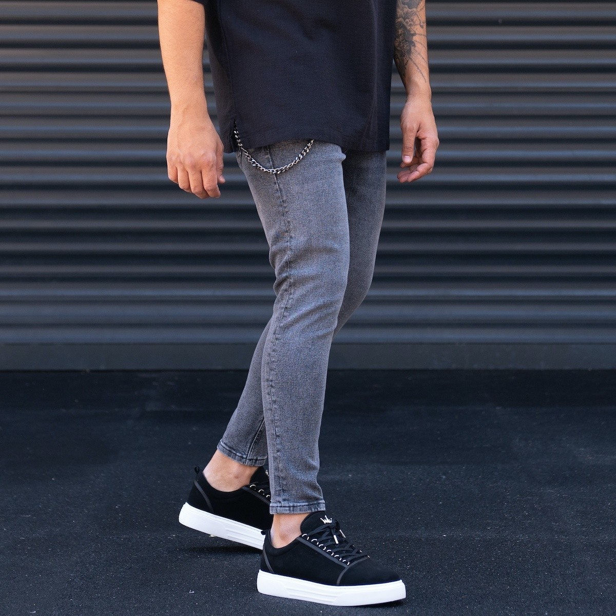 Men's Chain Detail Slim Leg Anthracite Jeans 2