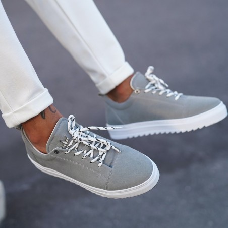 Uomo Basse In Pelle Scamosciata Sneakers Scarpe Grigio - 2