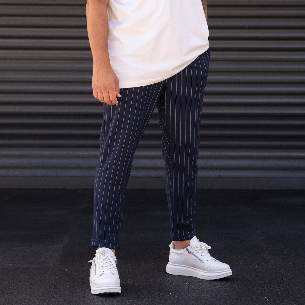 Men's Striped Trousers In Navy Blue 2