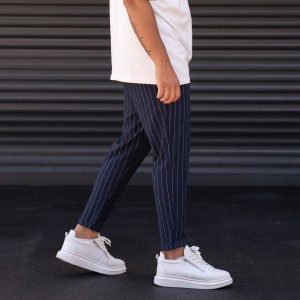 Men's Striped Trousers In Navy Blue