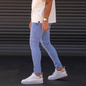 Vaqueros lavados vintage de lycra azul hielo slim fit para hombre