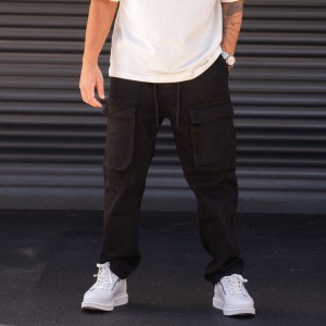 Men's Oversize Black Cargo Pants With Pockets - 1