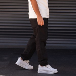 Men's Oversize Black Cargo Pants With Pockets - 3