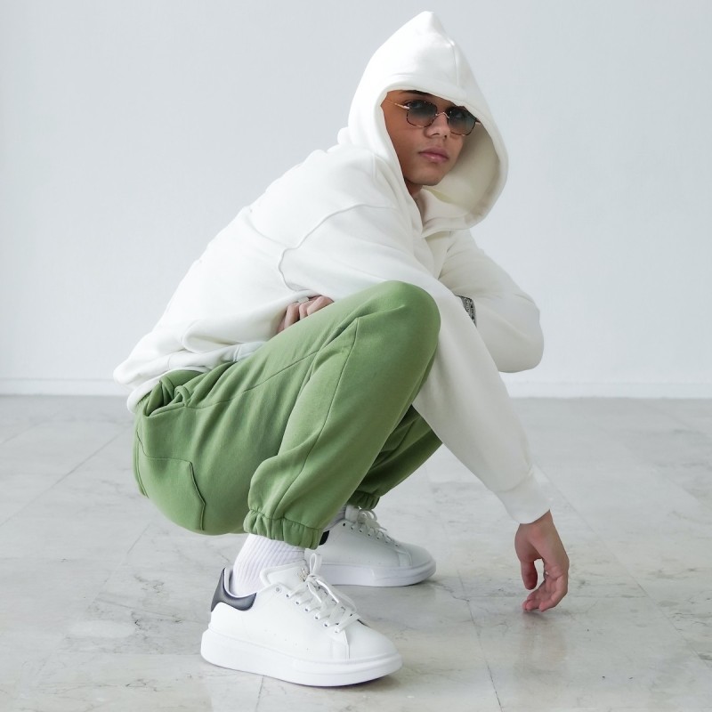 Men's Oversized Embossed 3D Print Detail White Hoodie - 4