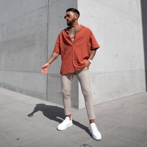 Men's Linen Fabric Oversized Tile Color Shirt | Martin Valen
