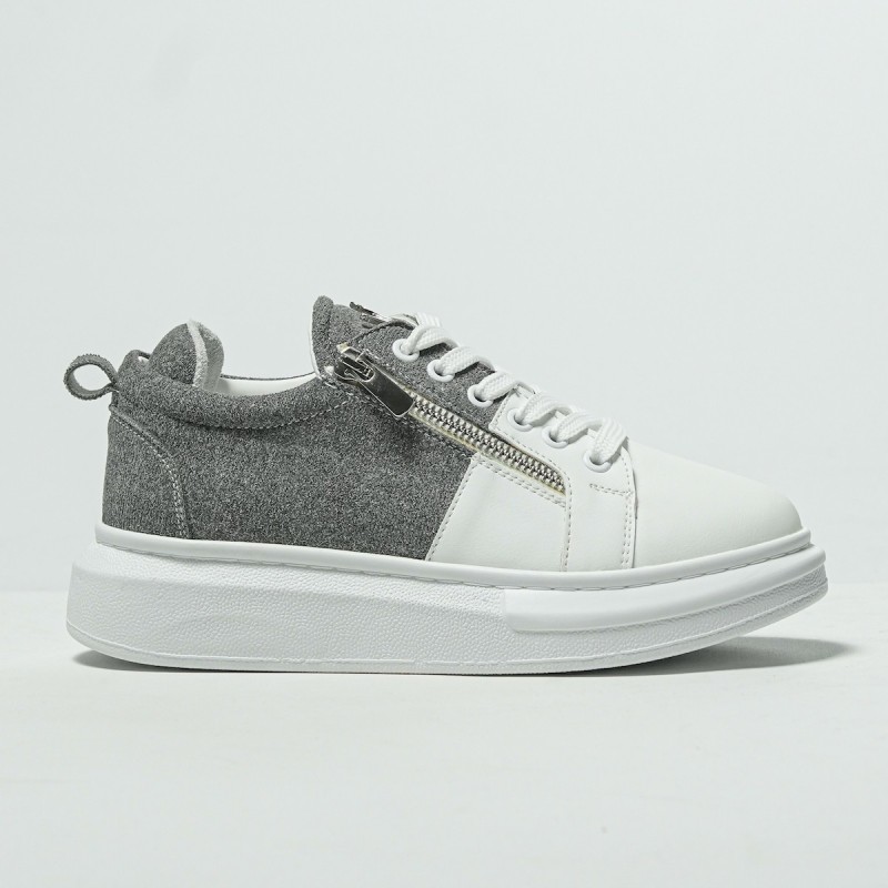 Sneakers Suela Gruesa Cremallera Gris-Blanco - 5 2