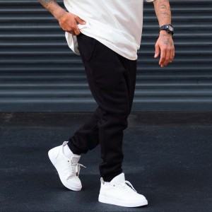 Oversized Wick Front Detailed Heavy Jogger Black - 4