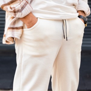 Oversized Baggy Cream Color Fleece Jogger - 6