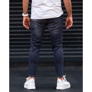 Ripped Detail Slim Fit Jeans in Washed Black