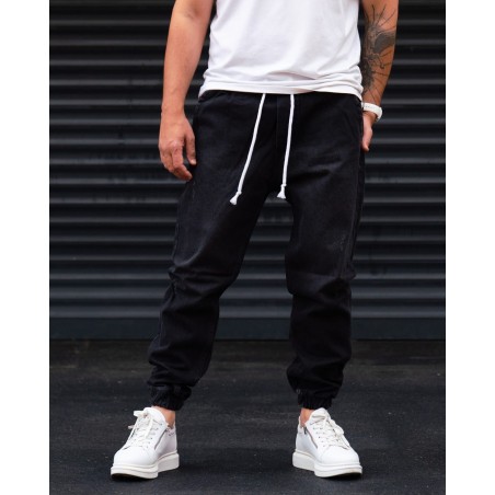 Oversized Denim Joggers in Washed Corded and Cuffed