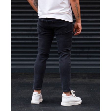 Vintage Washed Ripped Slim Fit Jeans in Black