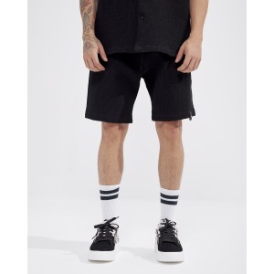 Herren-Waffel-Trainingsanzug-Set mit Shorts in Mitternachtsschwarz