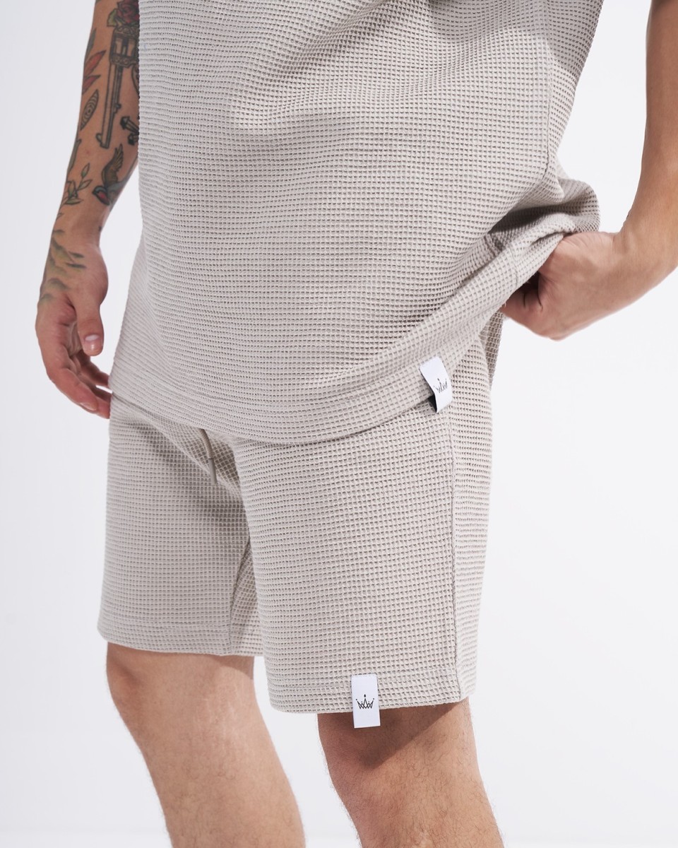 Conjunto de Chándal de Gofre para Hombre con Pantalones Cortos en Gris Claro 2