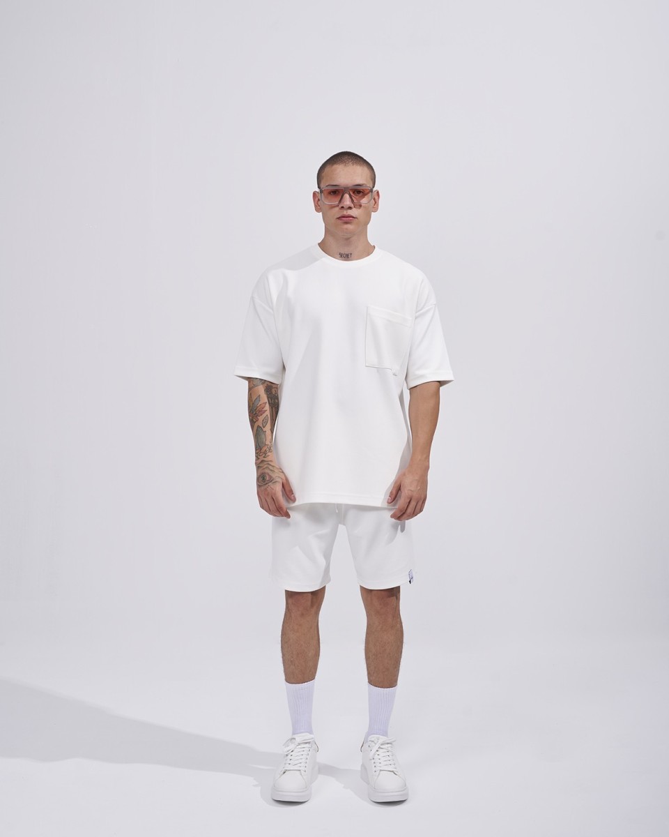 Heren Twill Short Trainingspak met Zakdetail in Wit 2