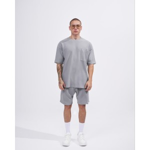 Herren-Twill-Short-Trainingsanzug mit Taschendetail in Grau