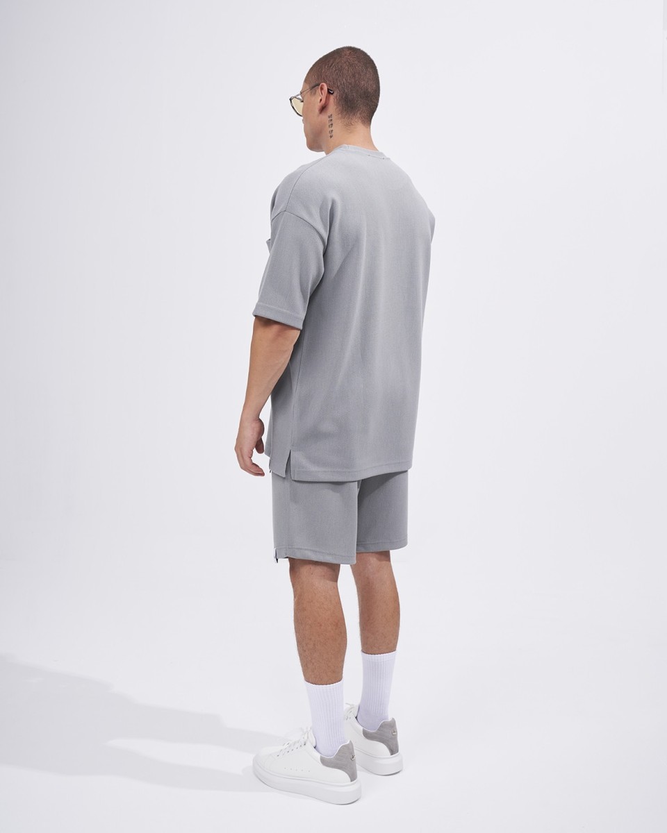 Herren-Twill-Short-Trainingsanzug mit Taschendetail in Grau