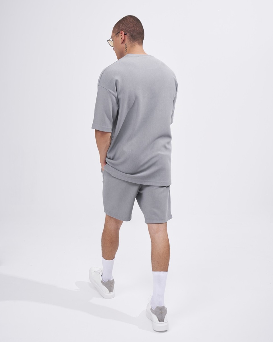 Herren-Twill-Short-Trainingsanzug mit Taschendetail in Grau