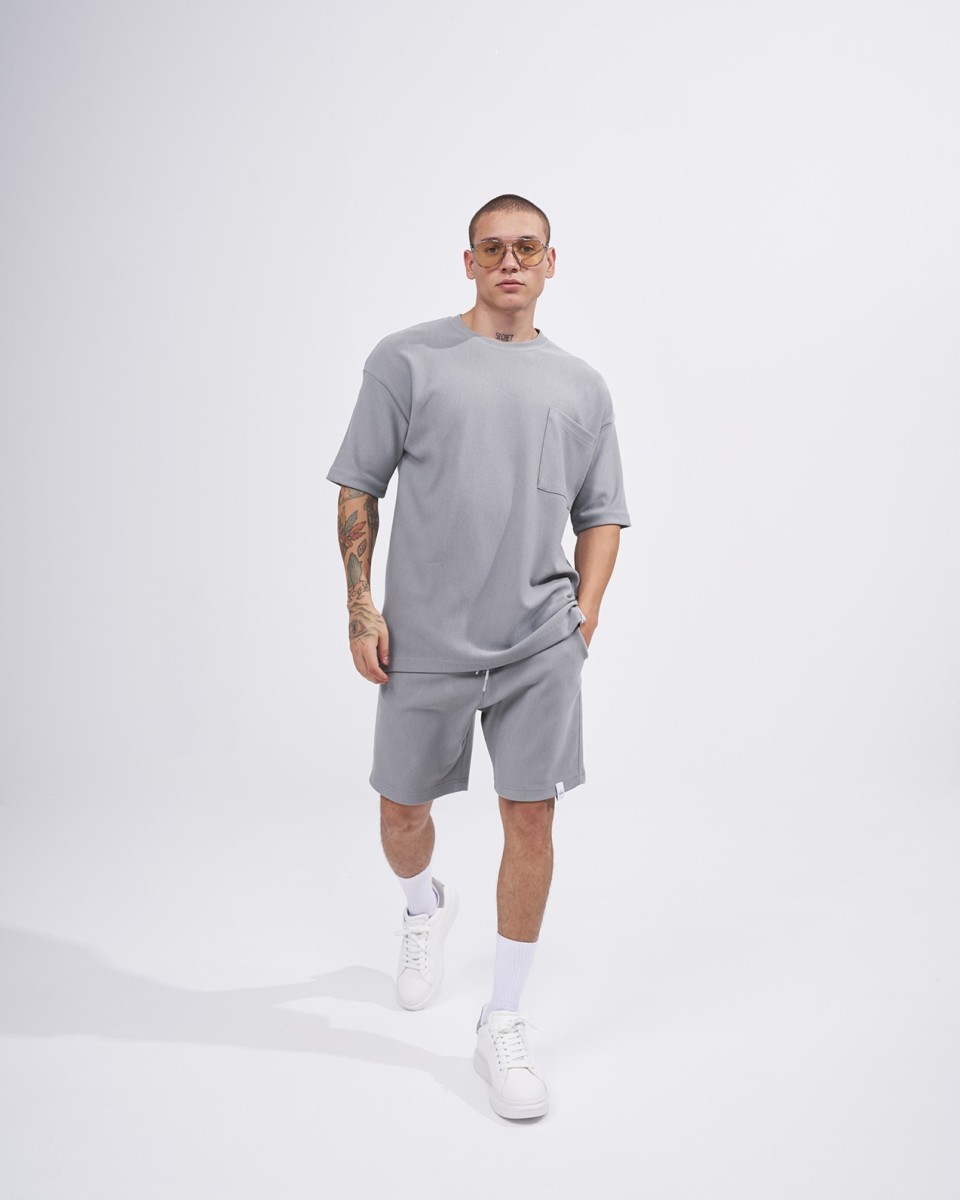 Herren-Twill-Short-Trainingsanzug mit Taschendetail in Grau