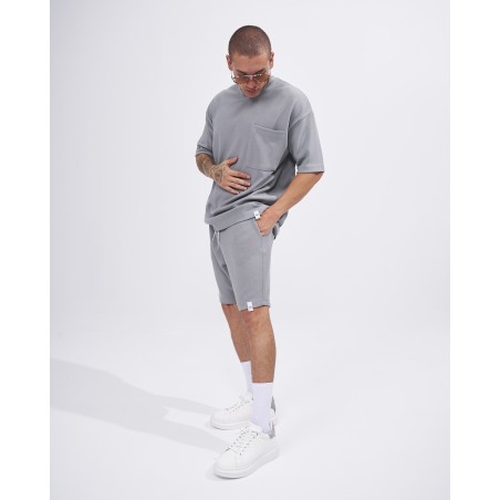 Men's Twill Short Tracksuit with Pocket Detail in Gray