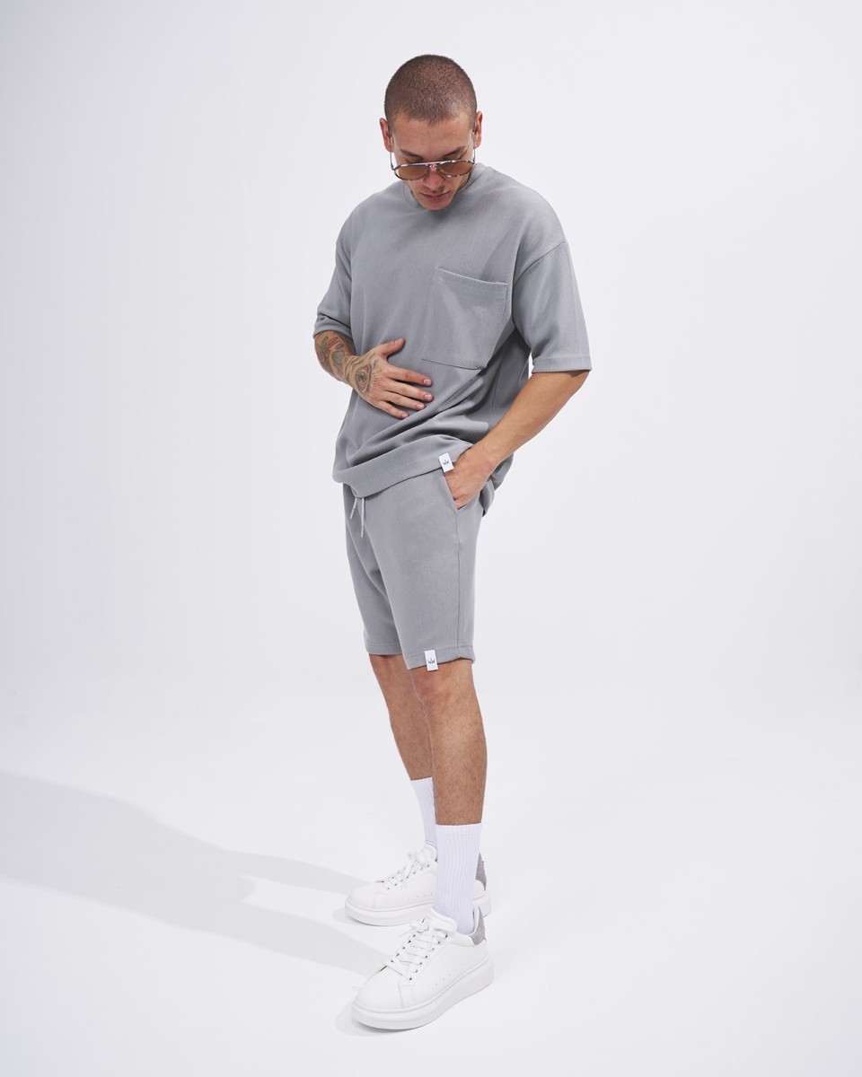 Men's Twill Short Tracksuit with Pocket Detail in Gray