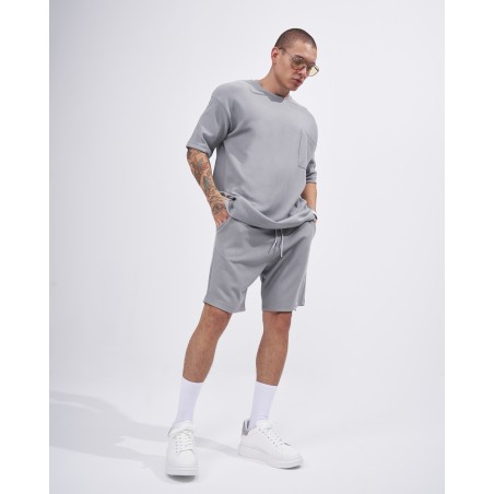 Herren-Twill-Short-Trainingsanzug mit Taschendetail in Grau