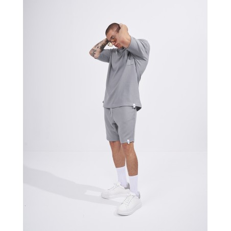 Men's Twill Short Tracksuit with Pocket Detail in Gray