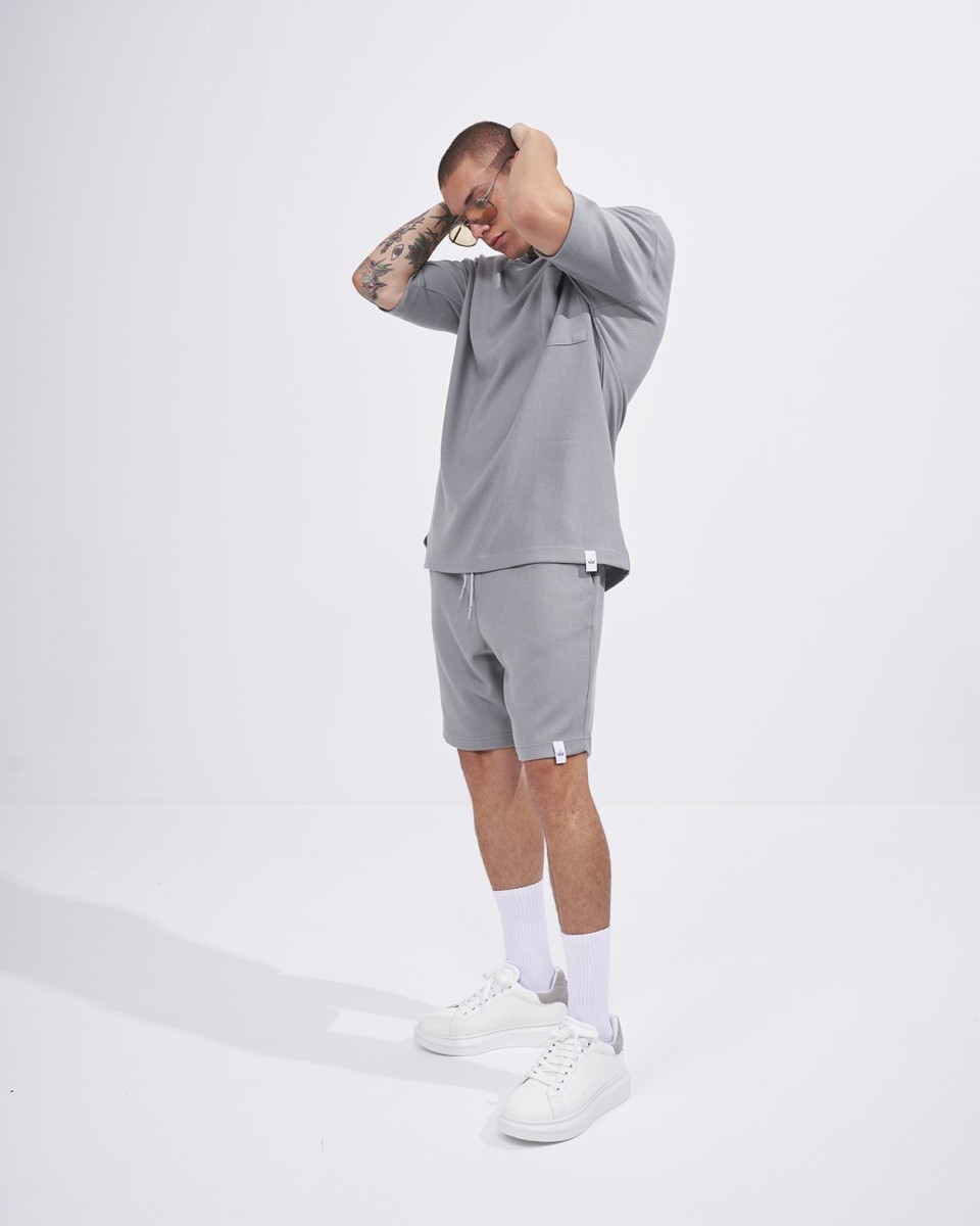Men's Twill Short Tracksuit with Pocket Detail in Gray