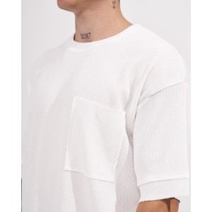 Herren Oversize Waffel-T-Shirt mit Taschendetail in Weiß