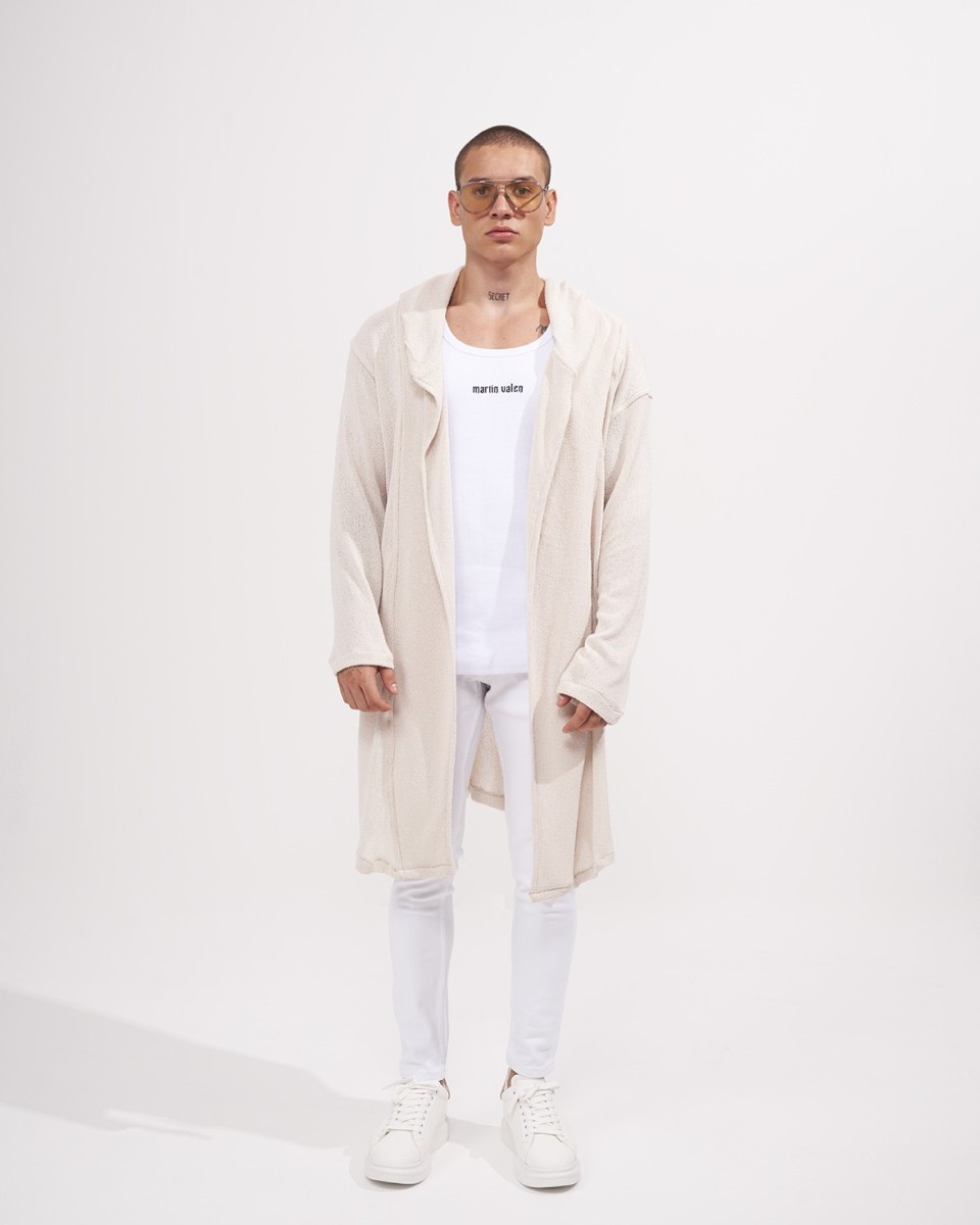 Cardigan d'Été en Tricot Oversize pour Hommes en Crème