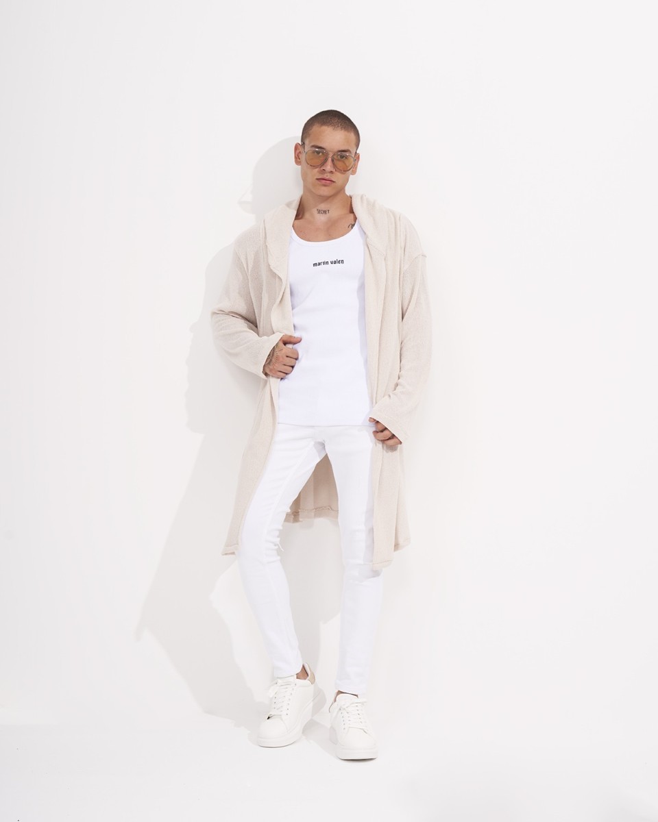 Men's Oversized Knitted Summer Cardigan in Creme