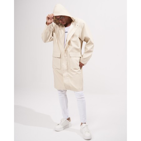 Imperméable Oversize en Cuir Écru à Capuche pour Hommes