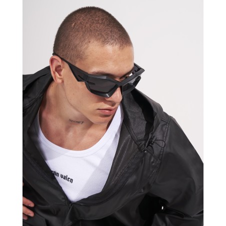 Herren Oversize Kapuzen Schwarzer Leder Regenmantel