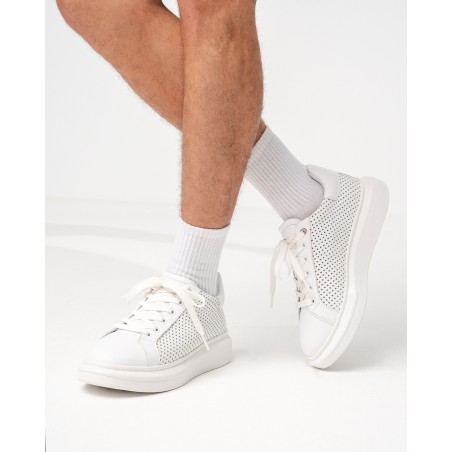 Men's Designer Breathable Mesh Sneakers in White | Martin Valen