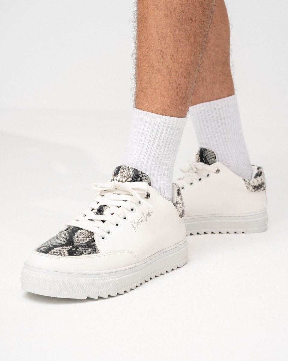 Heren Lage Sneakers met Slangenprint Designer Schoenen in Wit | Martin Valen