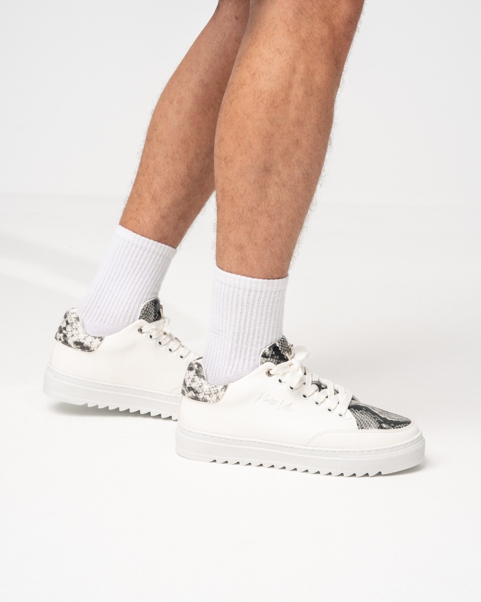 Heren Lage Sneakers met Slangenprint Designer Schoenen in Wit | Martin Valen