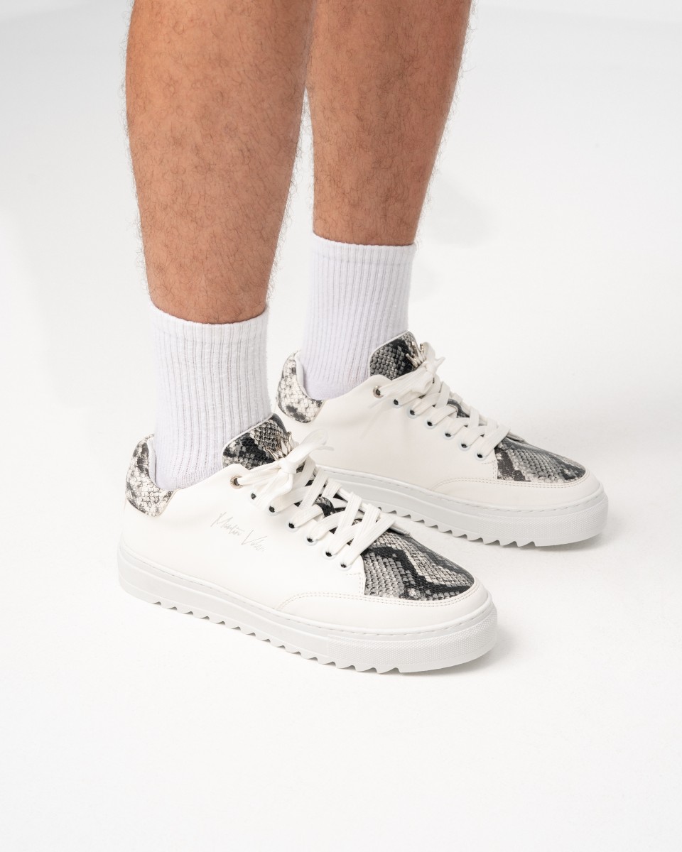 Heren Lage Sneakers met Slangenprint Designer Schoenen in Wit | Martin Valen