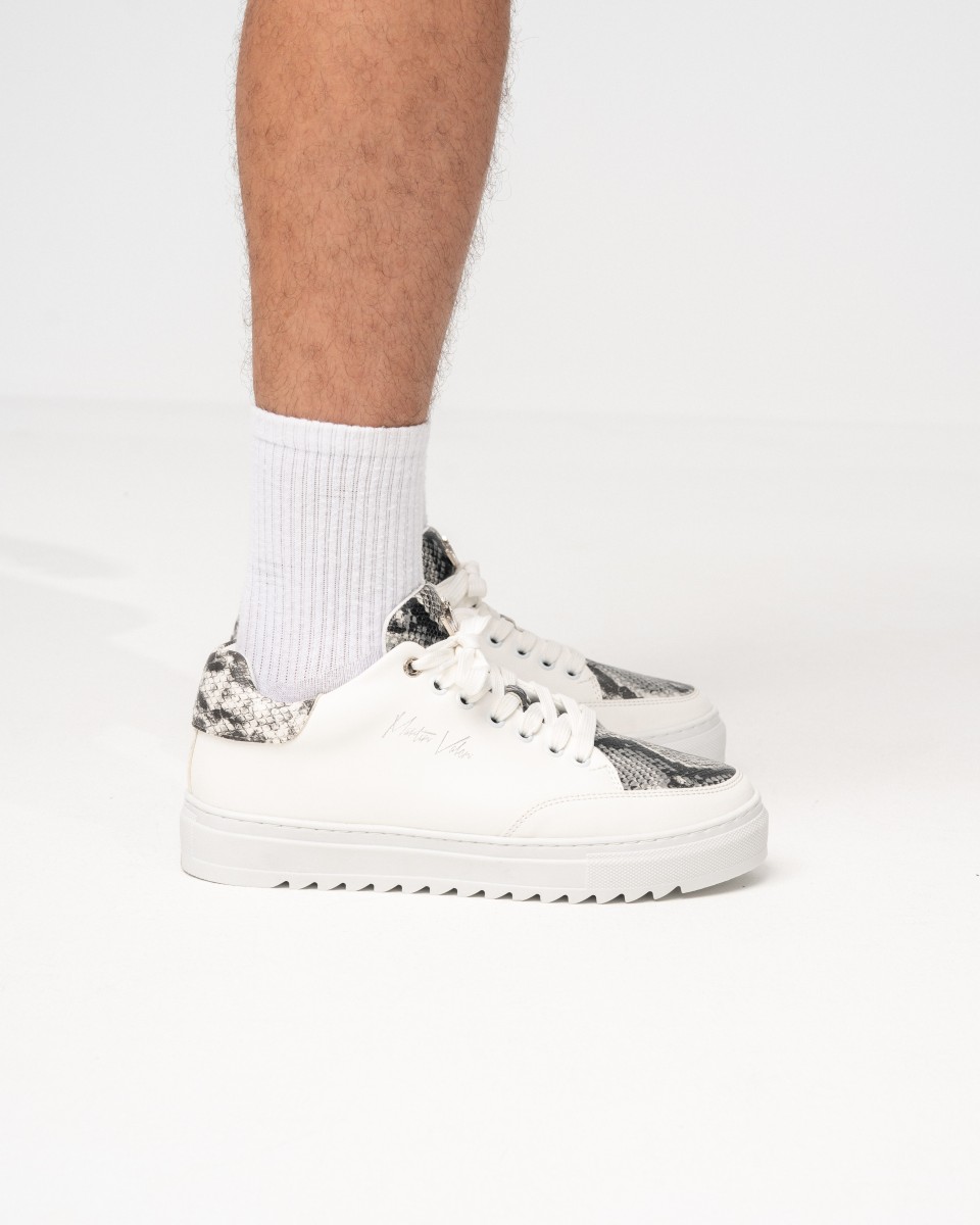 Heren Lage Sneakers met Slangenprint Designer Schoenen in Wit | Martin Valen