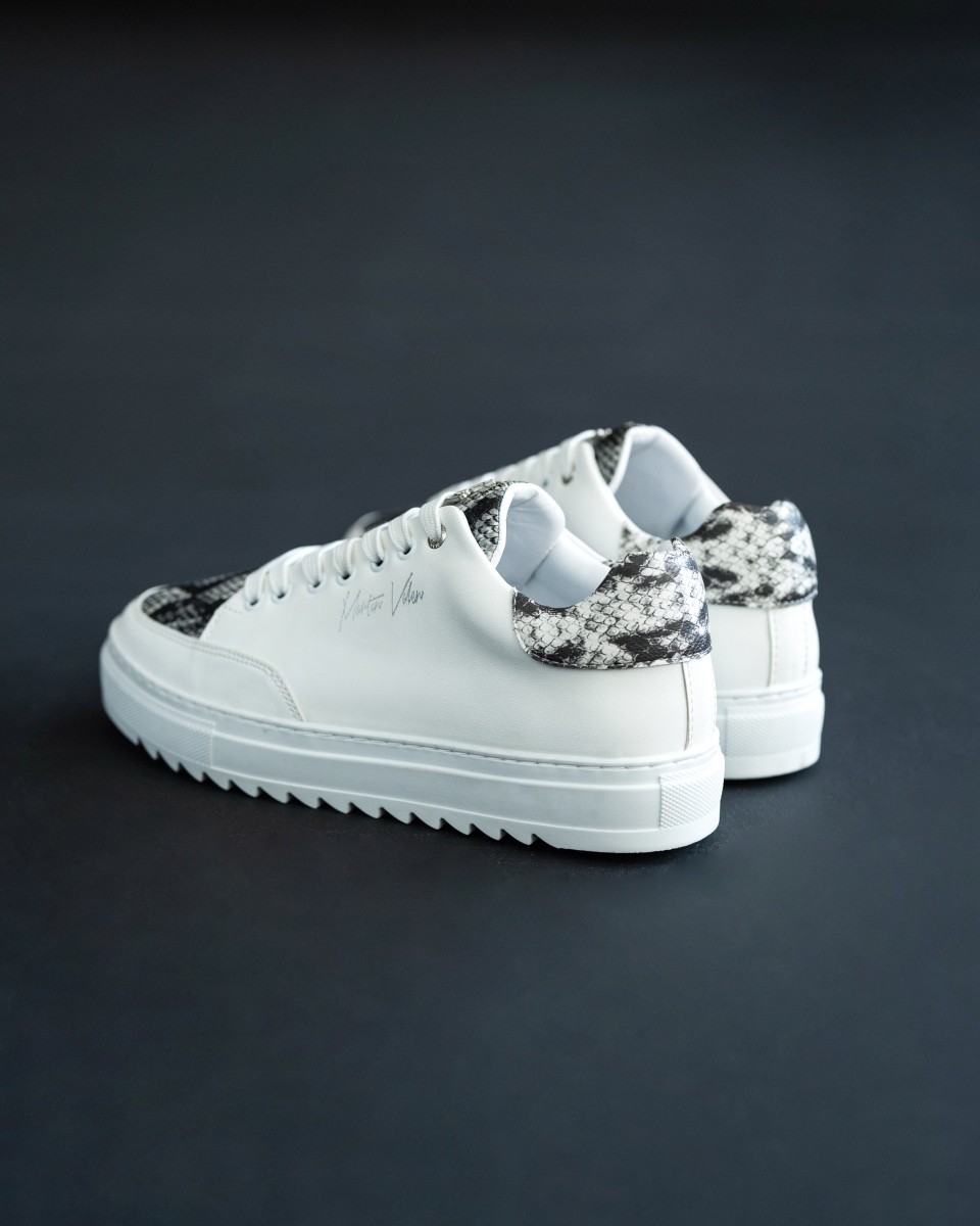 Heren Lage Sneakers met Slangenprint Designer Schoenen in Wit | Martin Valen
